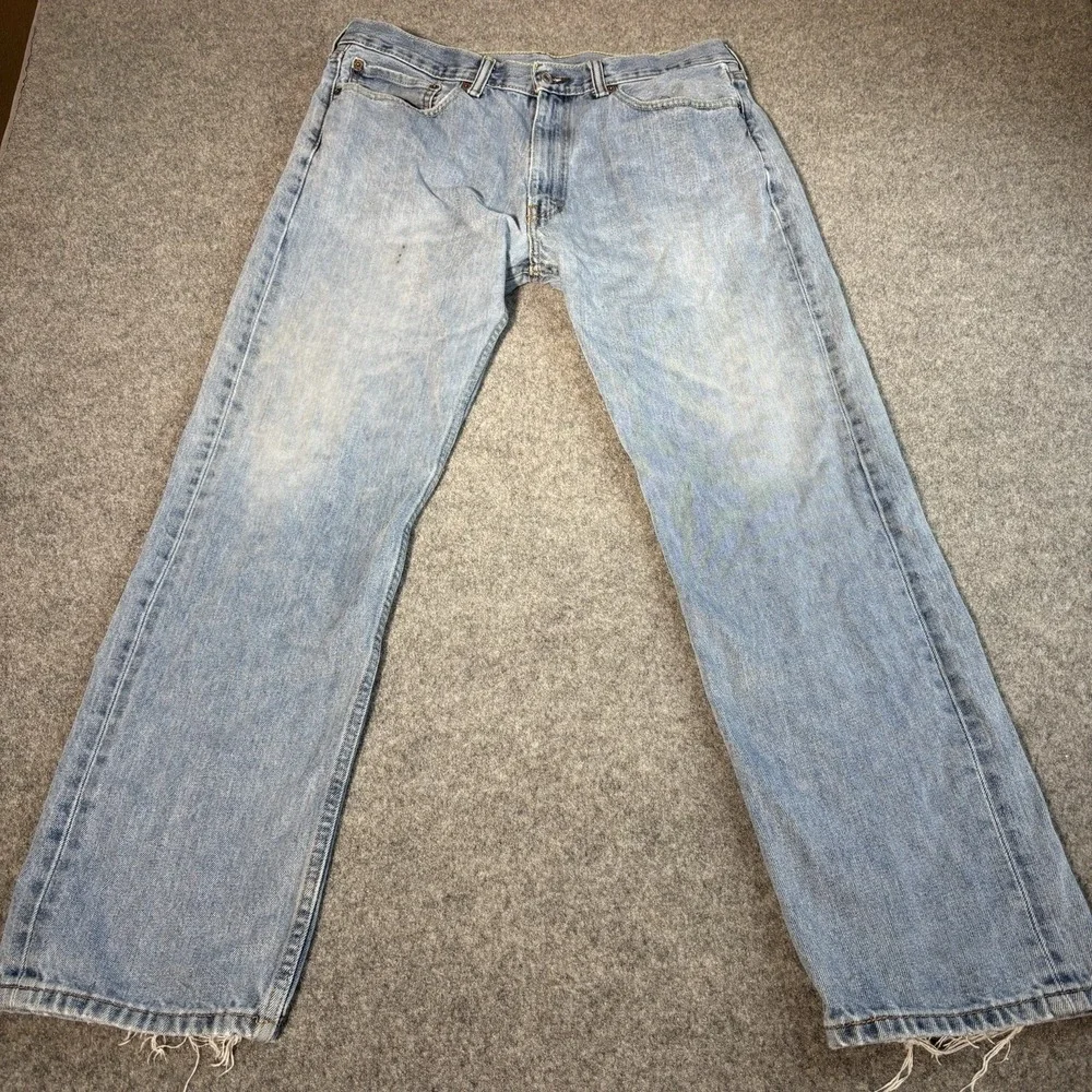 Levi's 505 Jeans Mens‎ 36x32 Straight Leg Light Wash Distressed Faded Blue Denim